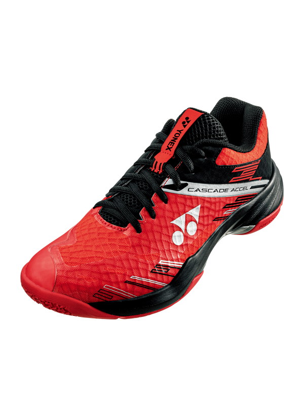 Yonex Power Cushion Cascade Accel Badminton Shoes - Red Black which is available for sale at GSM Sports