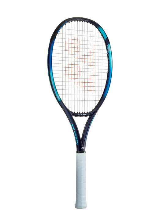 The Yonex EZONE 105 Tennis Racket in sky blue colour which is available for sale at GSM Sports.    