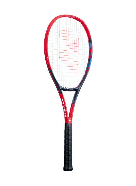 The Yonex VCORE 95 Tennis Racket in scarlet red which is available for sale at GSM Sports.