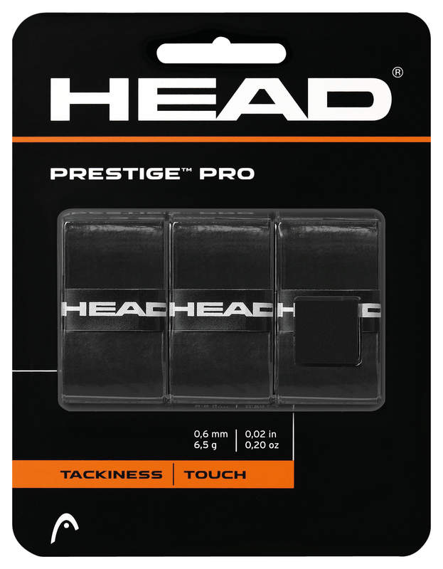 A pack of 3 Head Prestige Pro Tennis Overgrips for sale at GSM Sports in black