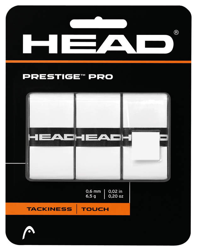 A pack of 3 Head Prestige Pro Tennis Overgrips for sale at GSM Sports in white