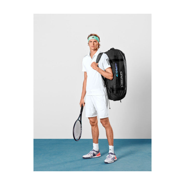 Alexander Zverev with the Head Gravity Duffle bag on his back