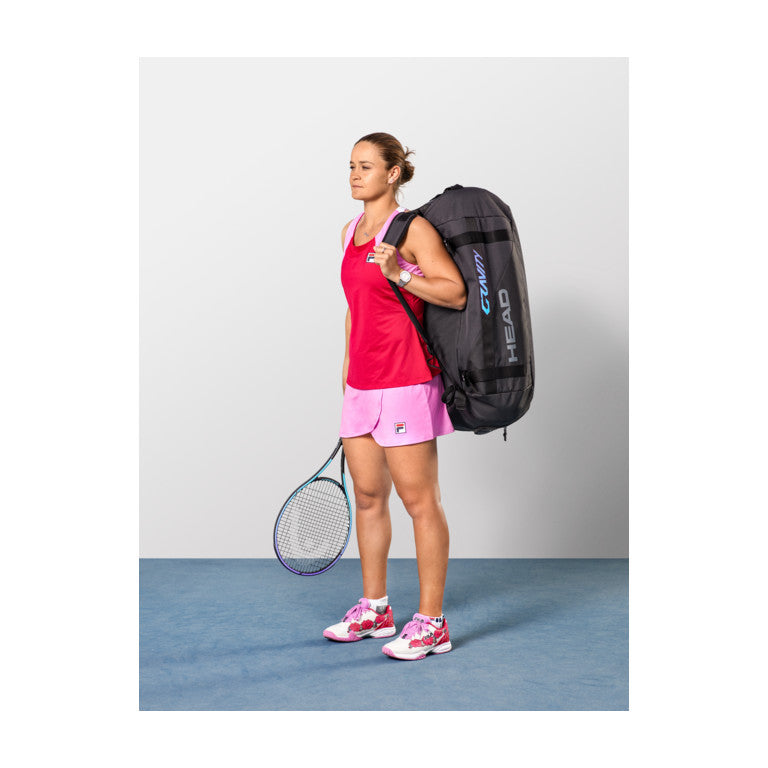 Ash Barty with The Head Gravity Duffle Bag on her back 