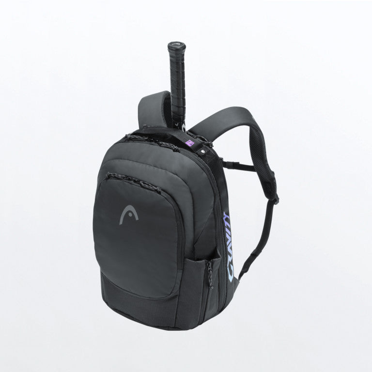 The Head Gravity Backpack for sale at GSM Sports with a Tennis Racket inside it for illustrative purposes