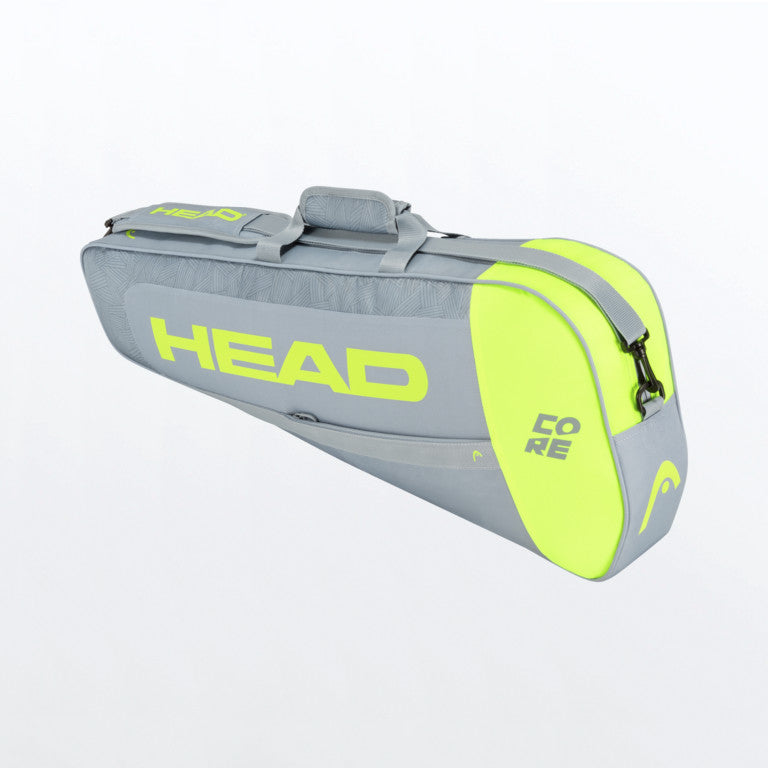 The Head Core Pro Tennis Bag which holds 3 Tennis Rackets for sale at GSM Sports in Grey and yellow