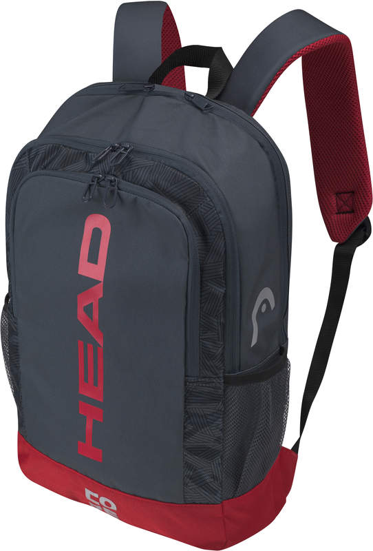 The Head Core Backpack which is for sale at GSM Sports with a tennis racket inside for illustrative purposes in red