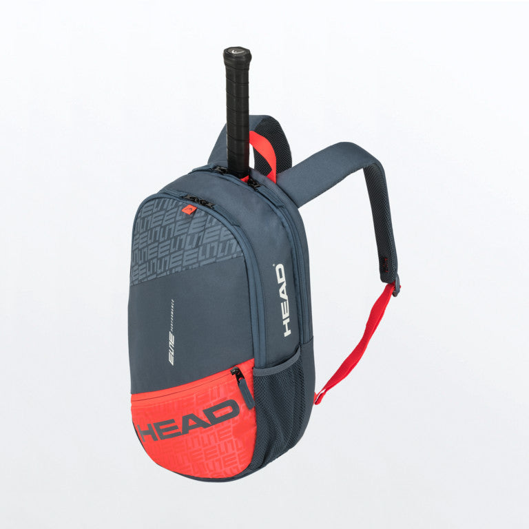 Head Elite Backpack in Red is available at GSM Sports with a tennis racket inside for illustrative purposes