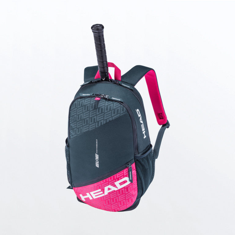 Head Elite Backpack in Pink is available at GSM Sports with a tennis racket inside for illustrative purposes