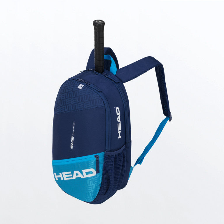 Head Elite Backpack in Blue is available at GSM Sports with a tennis racket inside for illustrative purposes