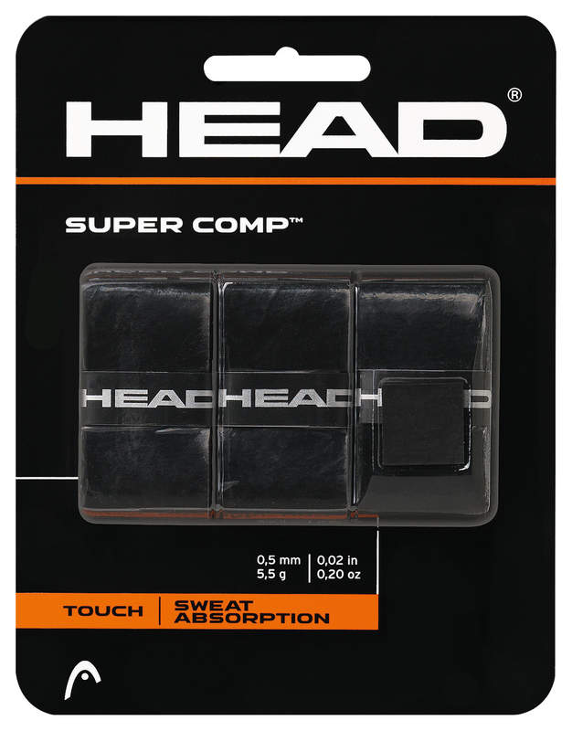 3 Pack of Head SuperComp Tennis Overgrips in black which is available for sale at GSM Sports