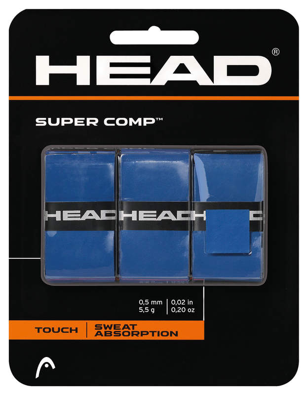 3 Pack of Head SuperComp Tennis Overgrips in blue which is available for sale at GSM Sports