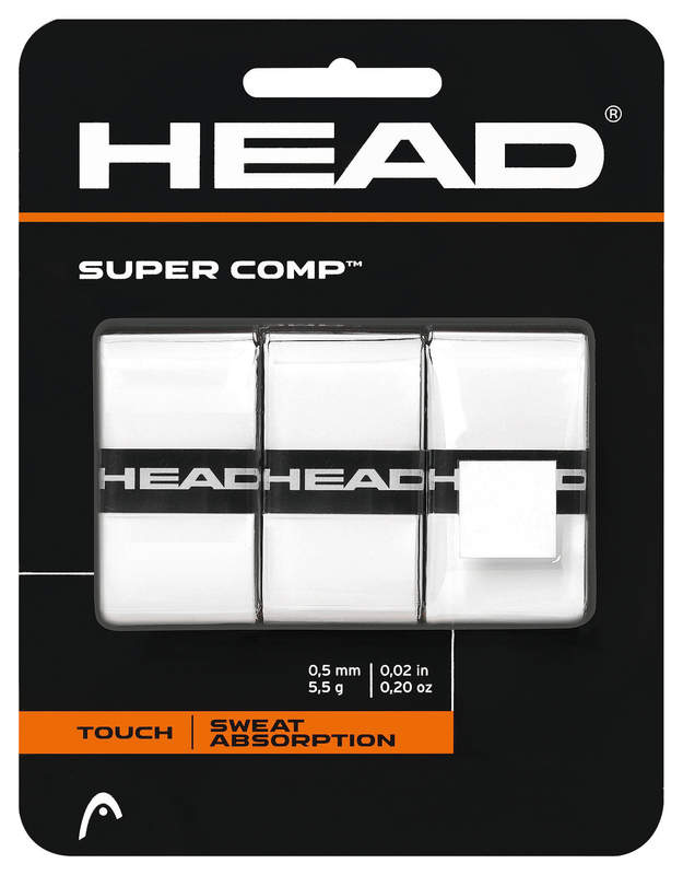 3 Pack of Head SuperComp Tennis Overgrips in white which is available for sale at GSM Sports