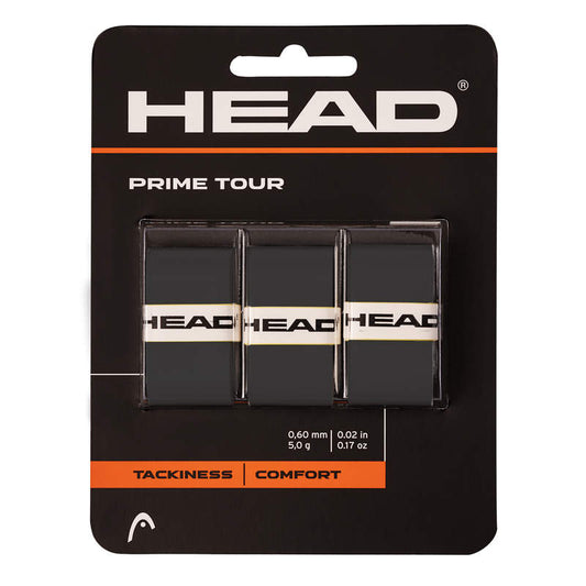 A pack of 3 Head Prime Tour Tennis Overgrips in Black for sale at GSM Sports