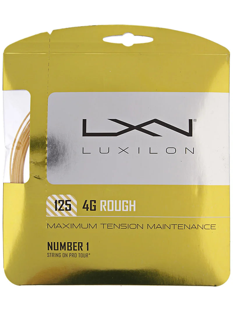 A set of Luxilon 4G Rough 125 Tennis String available for sale at GSM Sports.      