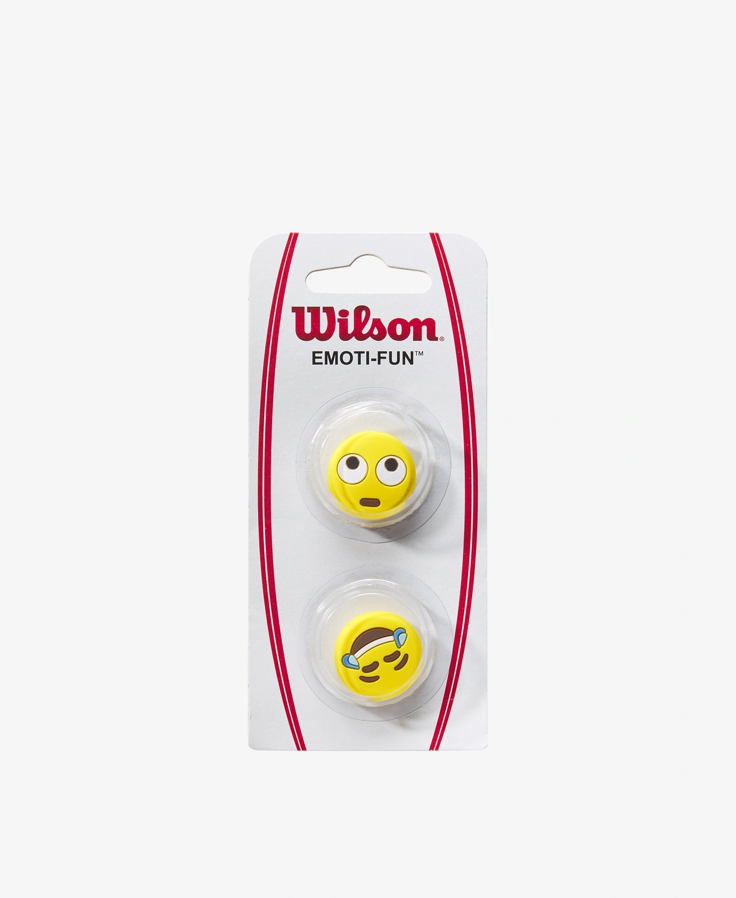 A pack of 2 Wilson Emoti-Fun Eye Roll/Crying Laughing Dampeners available for sale at GSM Sports.     