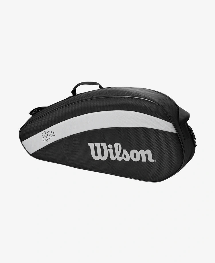  The Wilson Roger Federer Team 3 Pack Racket Bag in black available for sale at GSM Sports.