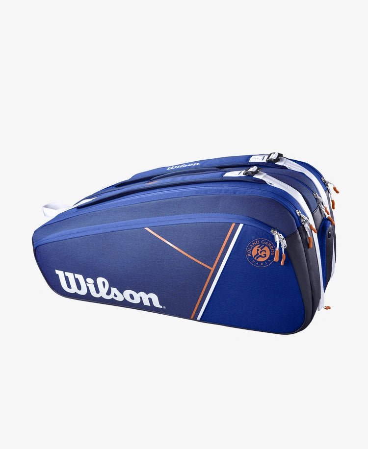 The Wilson Roland Garros Super Tour 15 Pack Racket Bag in blue available for sale at GSM Sports.