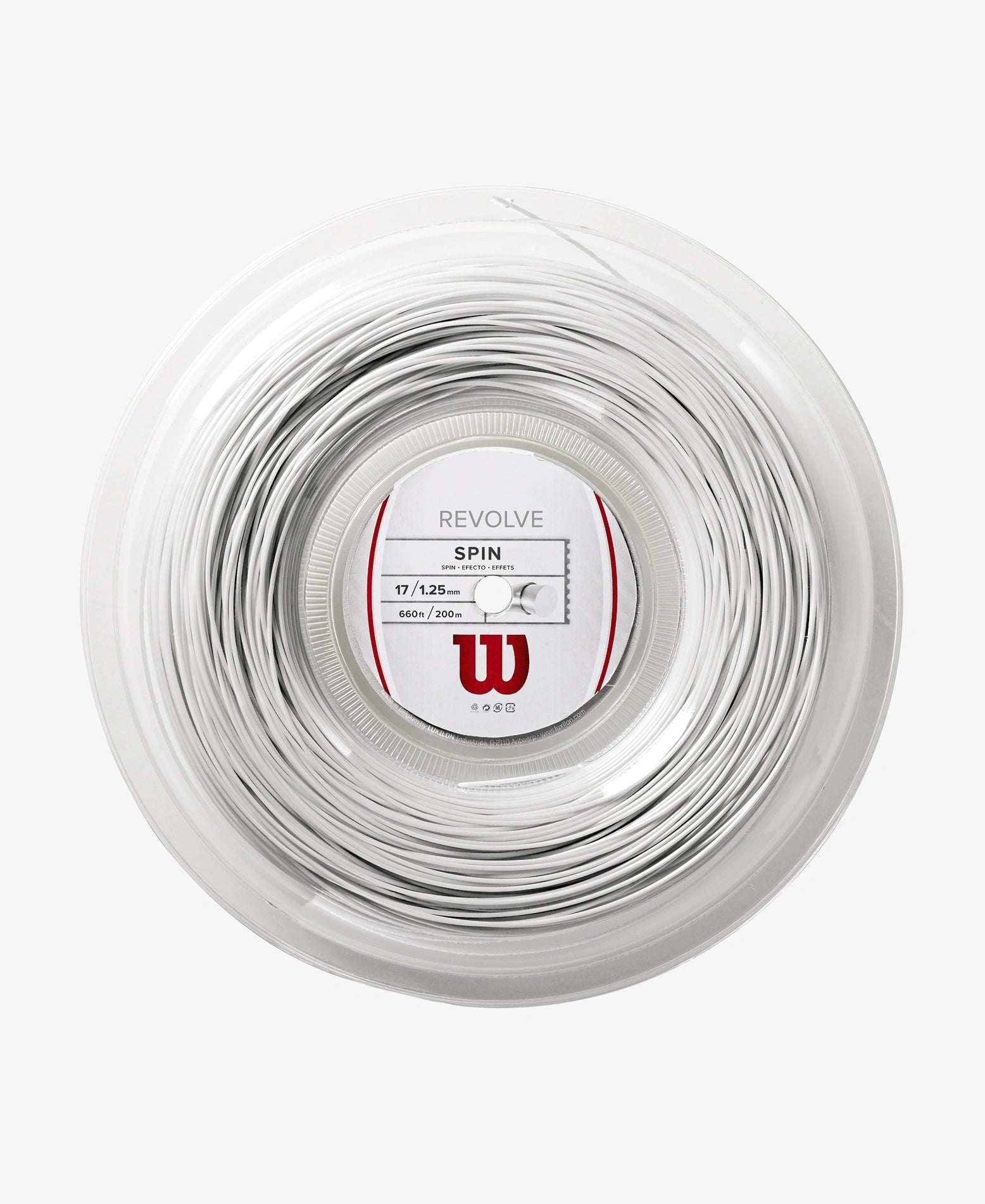 A 200m Reel of Wilson Revolve 17 Tennis String in white available for sale at GSM Sports.  