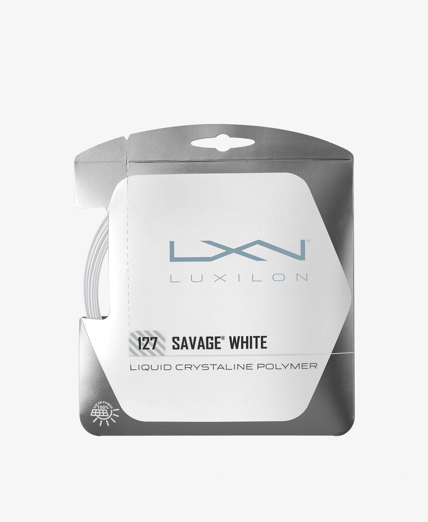 A set of Luxilon Savage 127 Tennis String in White colour available for sale at GSM Sports.