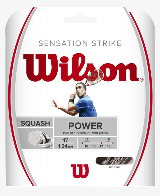 A set of Wilson Sensation Strike 17 Squash String available for sale at GSM Sports.  