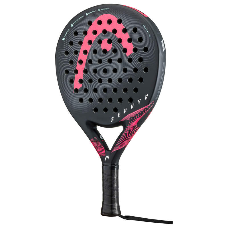 The Head Zephyr 2023 Padel Racket in black and pink available for sale at GSM Sports.    