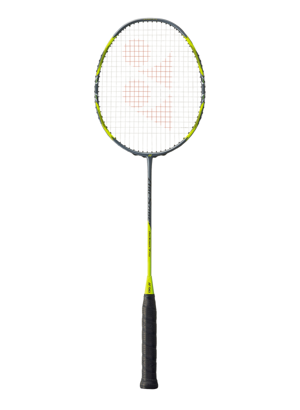 The Yonex Arcsaber 7 Pro Badminton Racket in yellow and grey which is available for sale at GSM Sports.    