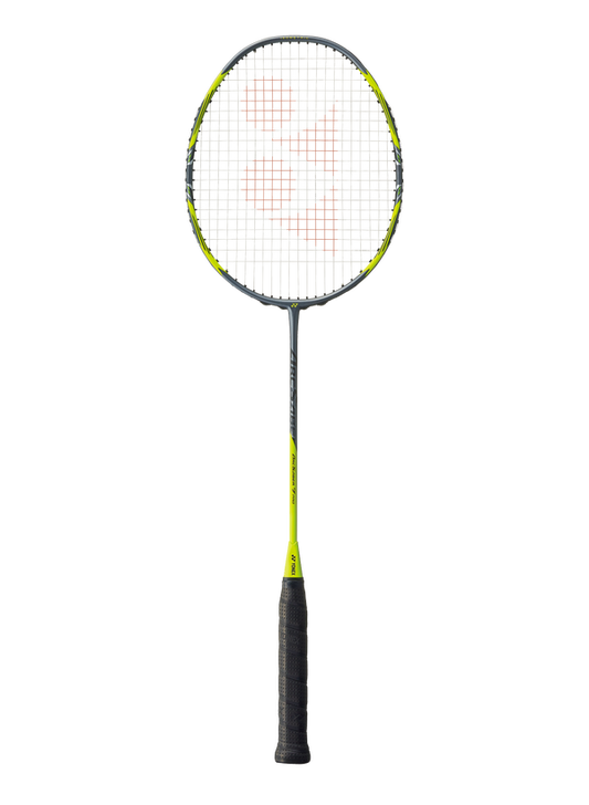 The Yonex Arcsaber 7 Pro Badminton Racket in yellow and grey which is available for sale at GSM Sports.    