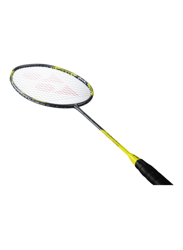 The Yonex Arcsaber 7 Pro Badminton Racket in yellow and grey which is available for sale at GSM Sports.   