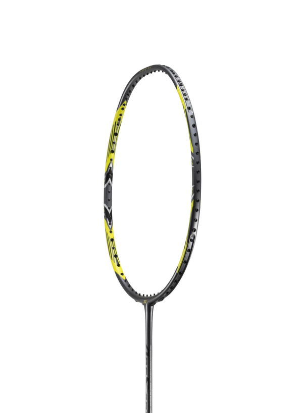 The Yonex Arcsaber 7 Pro Badminton Racket in yellow and grey which is available for sale at GSM Sports.   