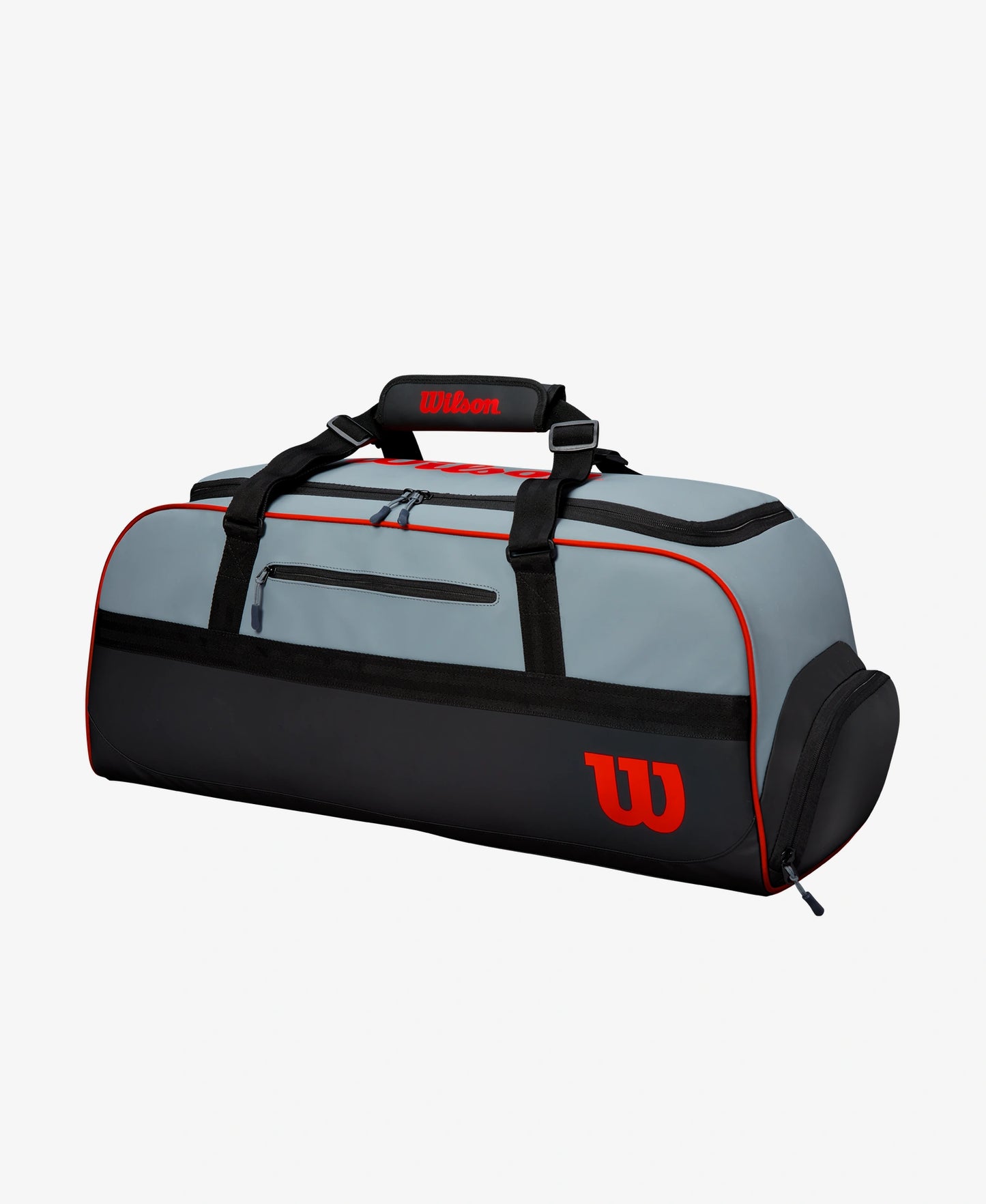 The Wilson Clash Large Duffle Bag in grey, red and black available for sale at GSM Sports.      