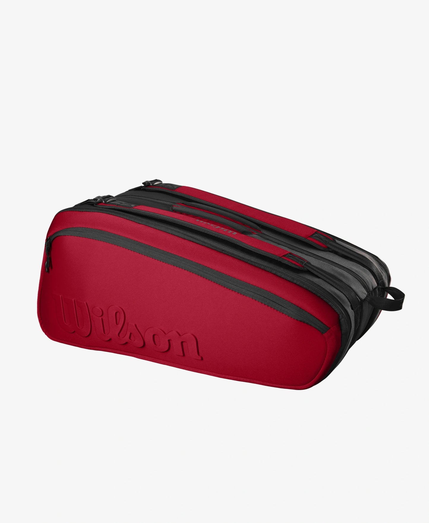 The Wilson Clash V2 Super Tour 15 Pack Racket Bag in black and red available for sale at GSM Sports.   