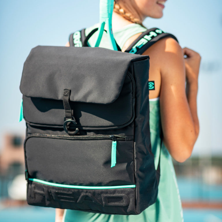 The Head Coco Backpack in black and teal colour which is available for sale at GSM Sports.