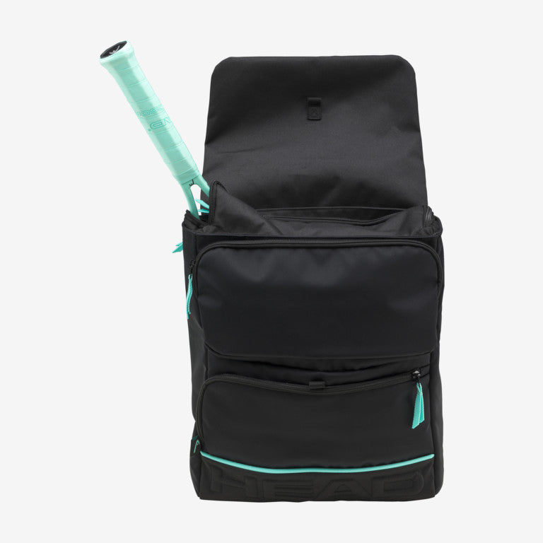 The Head Coco Backpack in black and teal colour which is available for sale at GSM Sports.