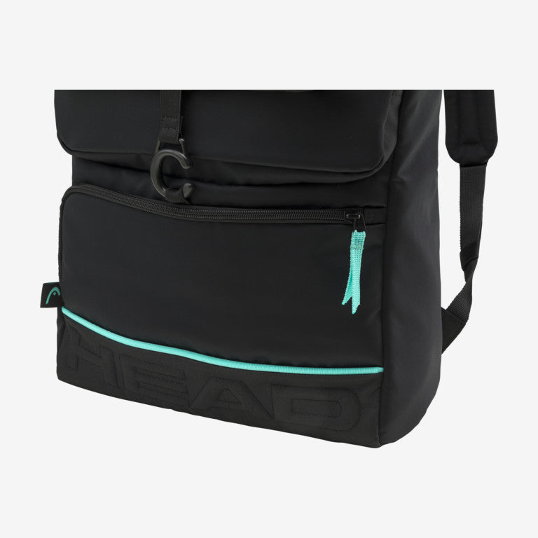 The Head Coco Backpack in black and teal colour which is available for sale at GSM Sports.