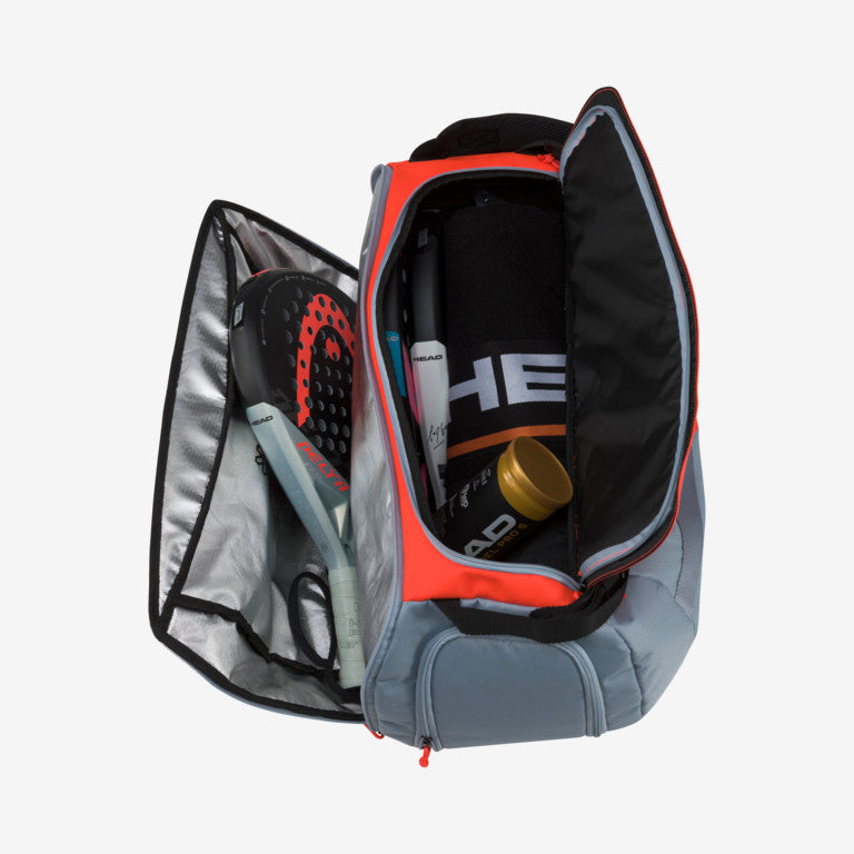 The Head Delta Sport Bag in grey and orange colour which is available for sale at GSM Sports.