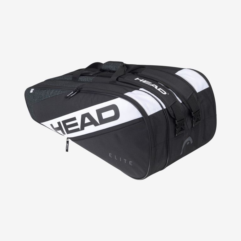 The Head Elite 12 Racket Monstercombi Tennis Bag in black and white colour which is available for sale at GSM Sports.