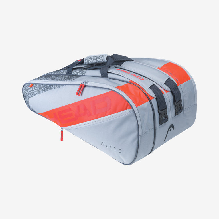 The Head Elite 12 Racket Monstercombi Tennis Bag in grey and orange colour which is available for sale at GSM Sports.   