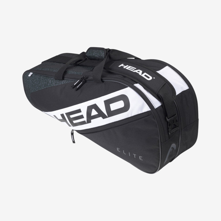 The Head Elite 6 Racket Tennis Combi Tennis Bag in black and white colour which is available for sale at GSM Sports.