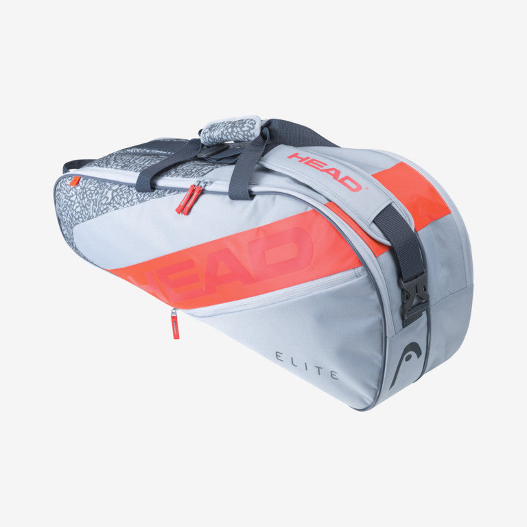 The Head Elite 6 Racket Tennis Combi Tennis Bag in grey and orange colour which is available for sale at GSM Sports.  