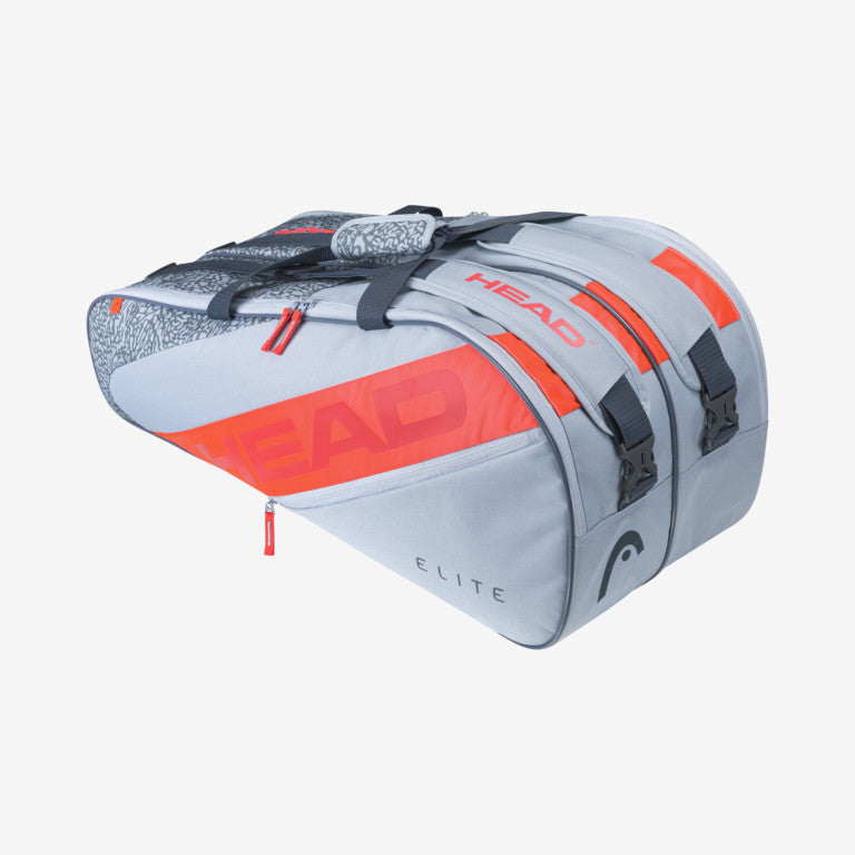 The Head Elite 9 Racket Supercombi Tennis Bag in grey and orange colour which is available for sale at GSM Sports.   