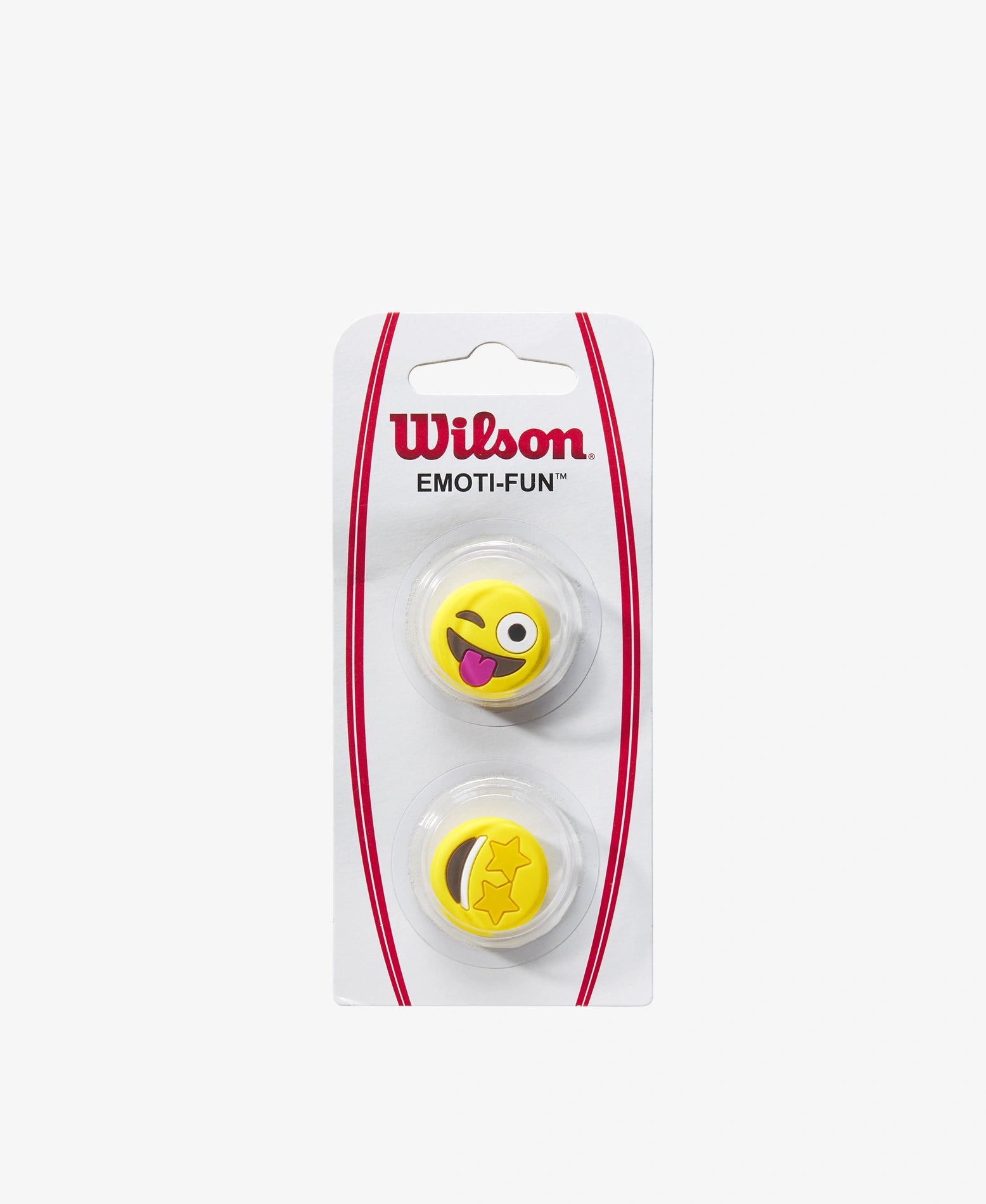 A pack of 2 of Wilson Emoti-Fun Winking Tongue Out/ Star Eyes Dampener available for sale at GSM Sports.     