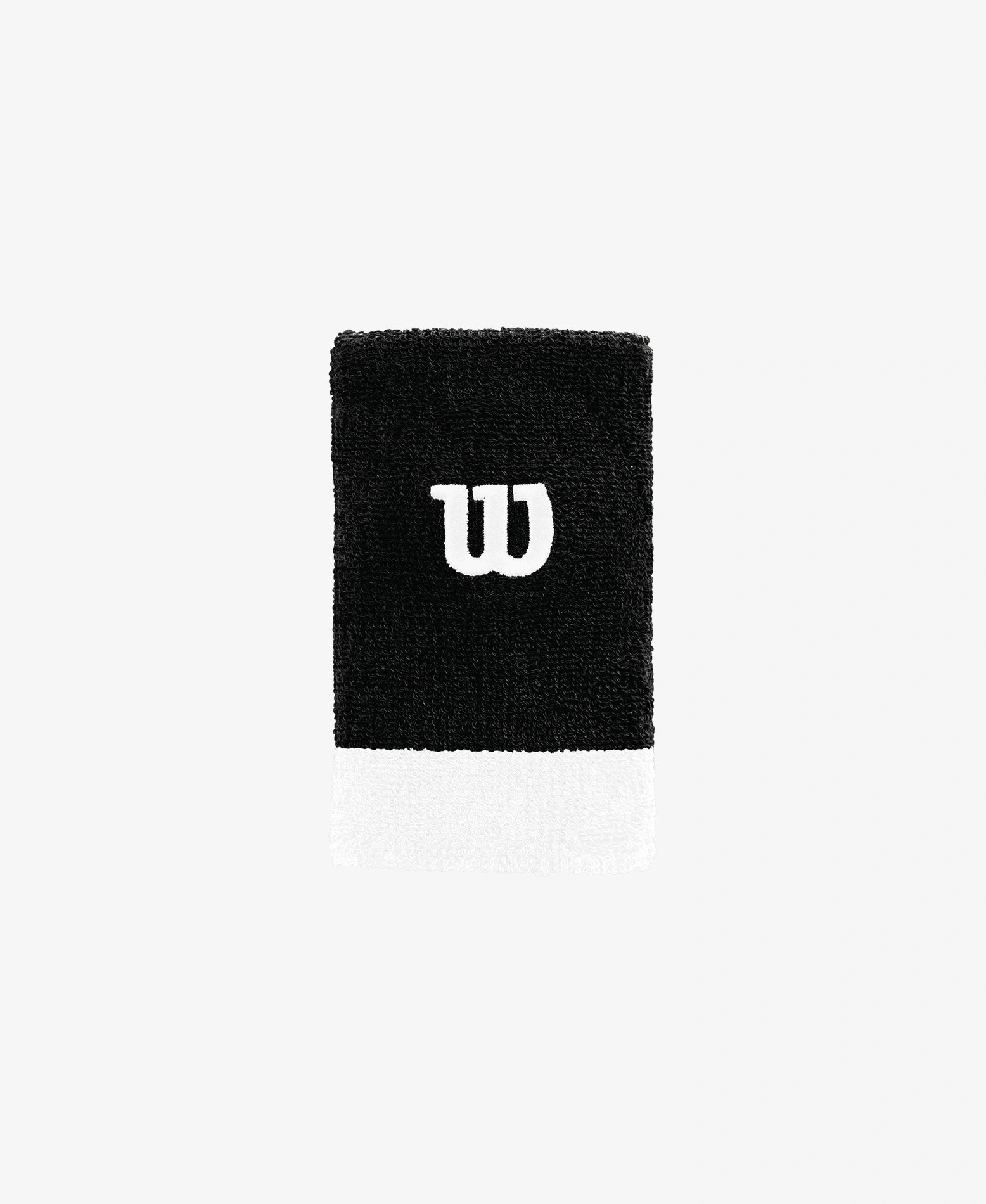 The Wilson Extra Wide W Wristband in black available for sale at GSM Sports.     