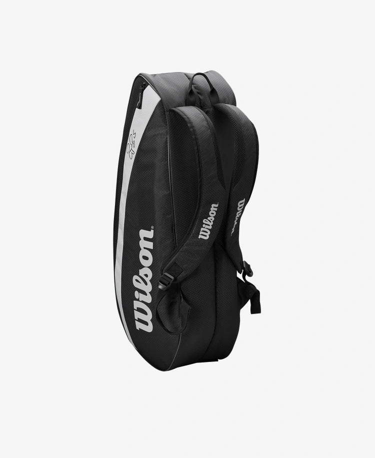 The Wilson Fed Team 6 Pack Racket Bag in black available for sale at GSM Sports.