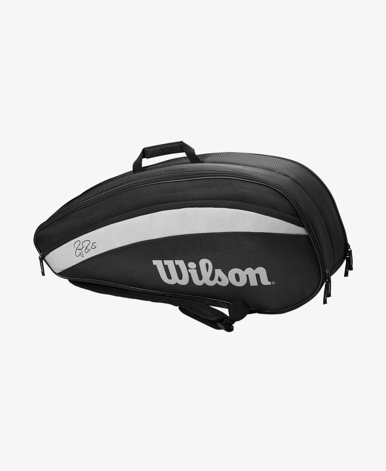 The Wilson Fed Team 6 Pack Racket Bag in black available for sale at GSM Sports.