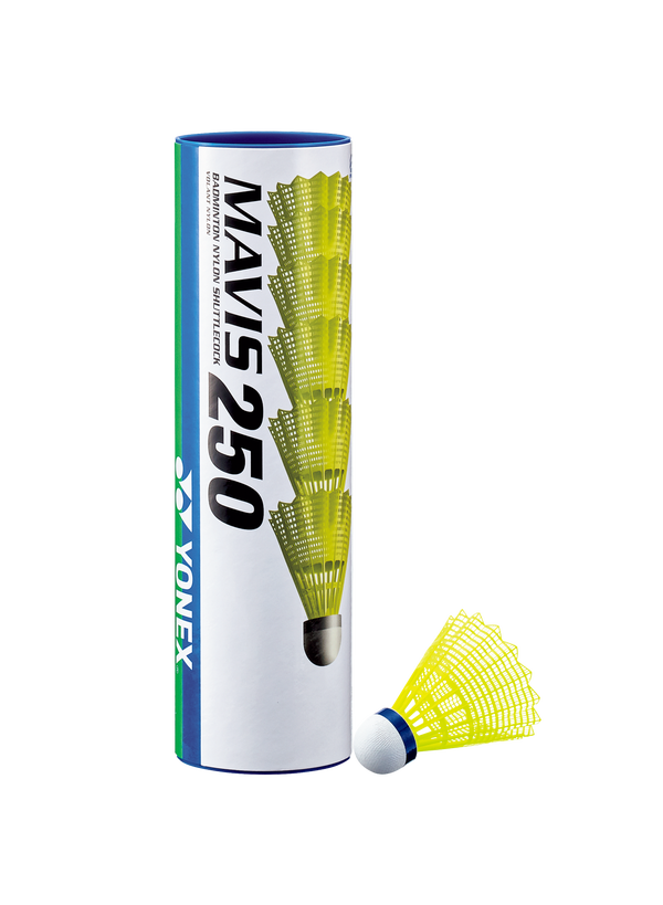 Yonex Mavis 250 Slow Paced Shuttlecock in Yellow Containing Pack of 6 Shuttlecocks for sale at GSM Sports