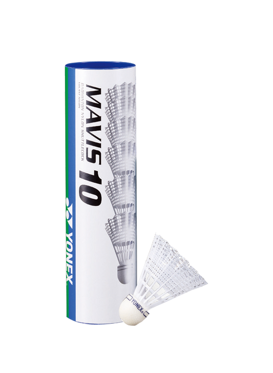 Yonex Mavis 10 Slow Shuttlecock in White containing Pack of 6 Shuttlecocks for sale at GSM Sports