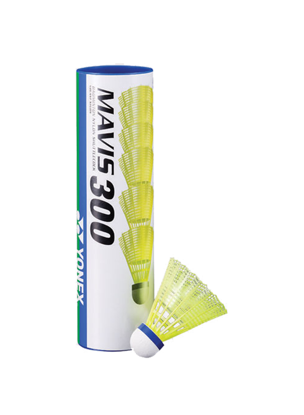 Yonex Mavis 300 Medium Paced Shuttlecock in Yellow Containing Pack of 6 Shuttlecocks for sale at GSM Sports