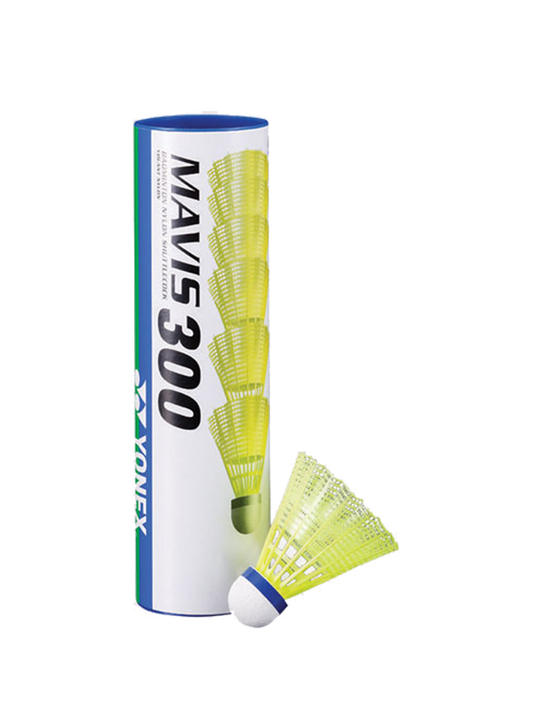 Yonex Mavis 300 Medium Paced Shuttlecock in Yellow Containing Pack of 6 Shuttlecocks for sale at GSM Sports