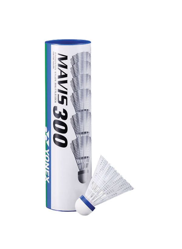 Yonex Mavis 300 Slow Paced Shuttlecock in White Containing Pack of 6 Shuttlecocks for sale at GSM Sports