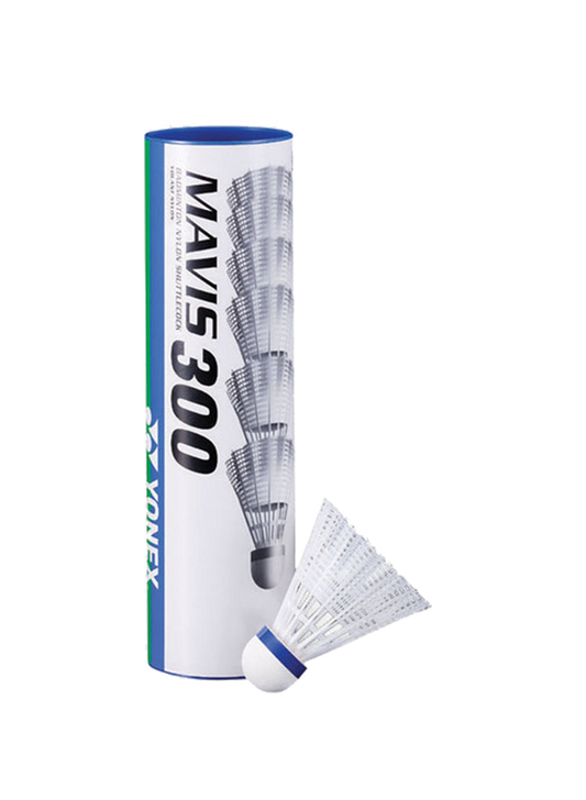 Yonex Mavis 300 Slow Paced Shuttlecock in White Containing Pack of 6 Shuttlecocks for sale at GSM Sports